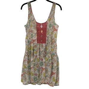 Anthropologie Fluer Wood Sheer Tunic Dress with Crochet Detail and Floral Print